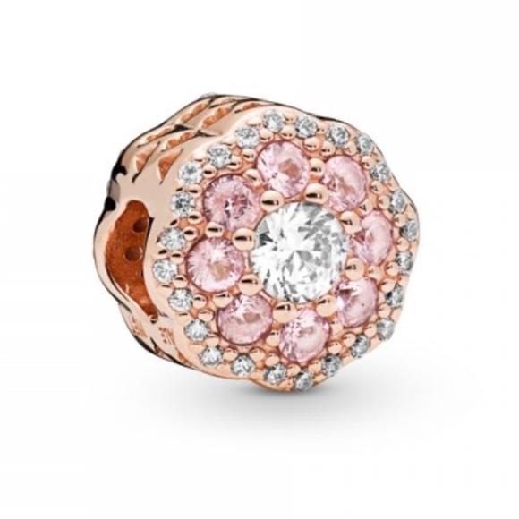 New Pandora Flower 14K Rose Gold Plated Charm Pink Crystal Clear Cubic Zirconia - Picture 3 of 10